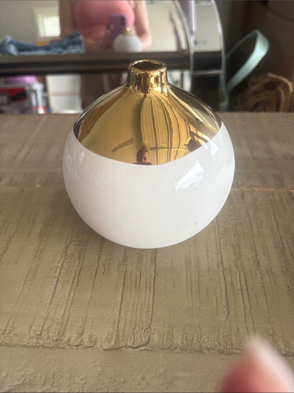 White and Gold Decorative Round Vase - Home Accents